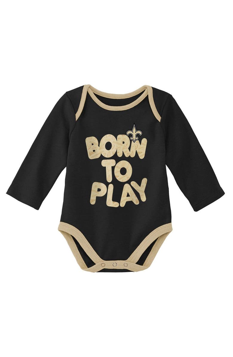 Outerstuff Newborn & Infant Black/Heathered Gray New Orleans Saints Born To Win Two-Pack Long Sleeve Bodysuit Set, Alternate, color, Black
