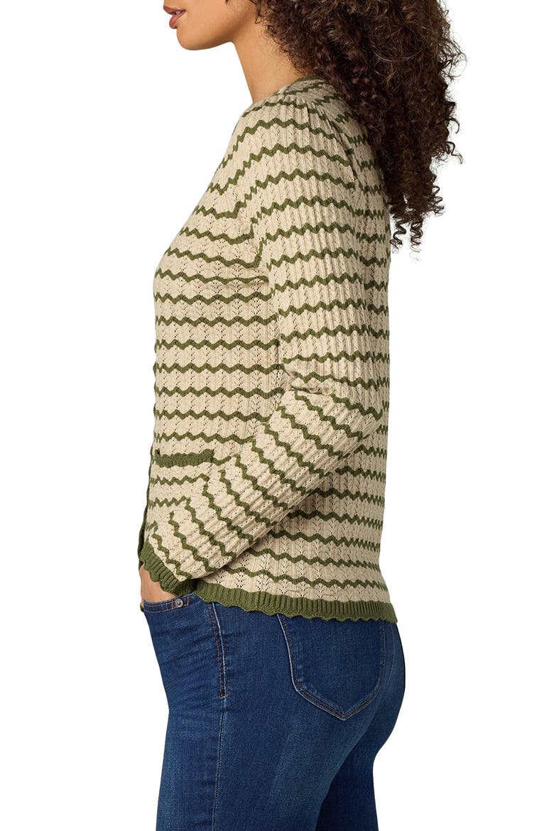 Stripe Round Neck Cardigan, Alternate, color, OAT/ NORI GREEN