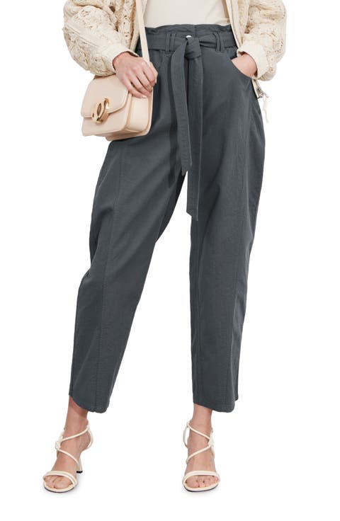 Belted Wide Leg Ankle Pants