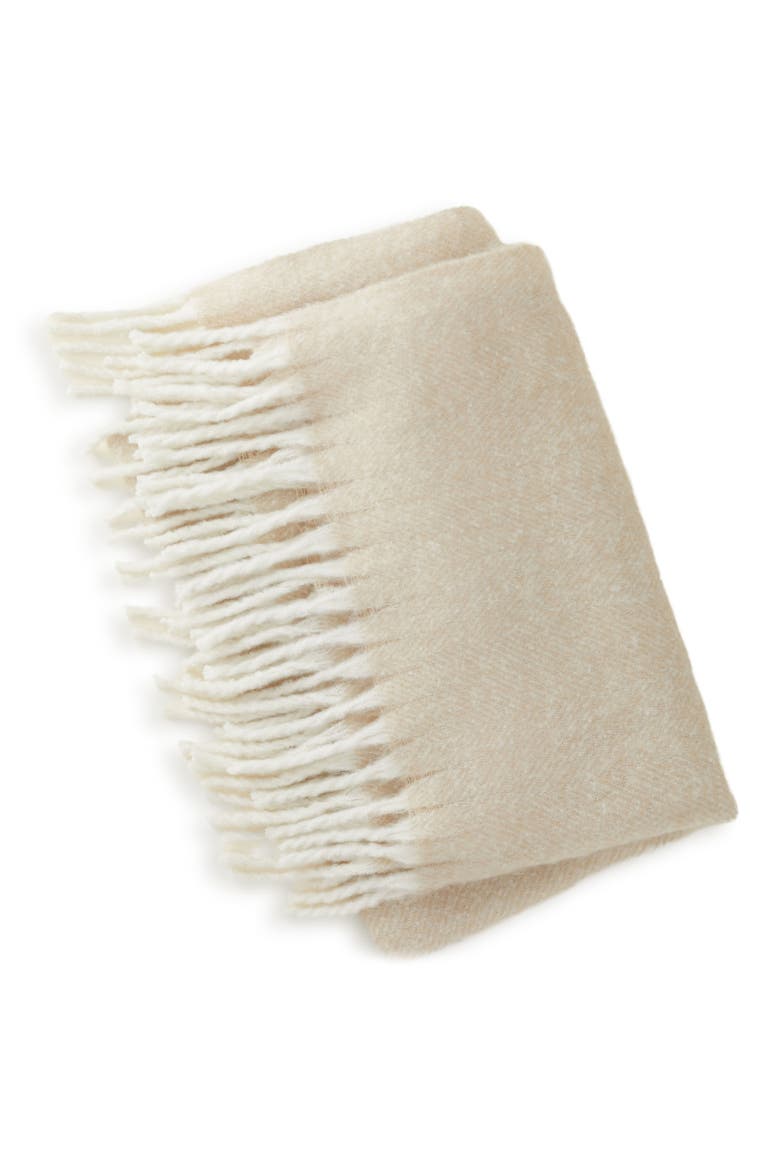 Fireside Fleece Throw Blanket, Main, color, COCONUT CREAM/ FEATHER GREY