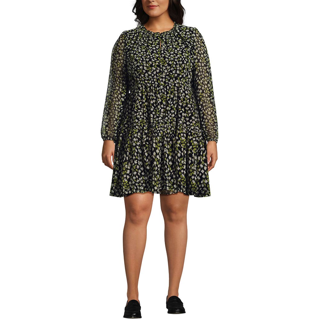 Lands' End Chiffon Above The Knee Adjustable Dress In Black