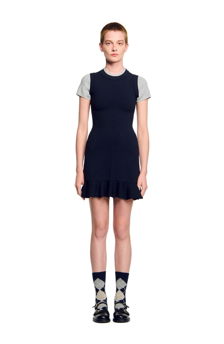 SANDRO 2-in-1 short knit dress, Main, color, Navy Blue