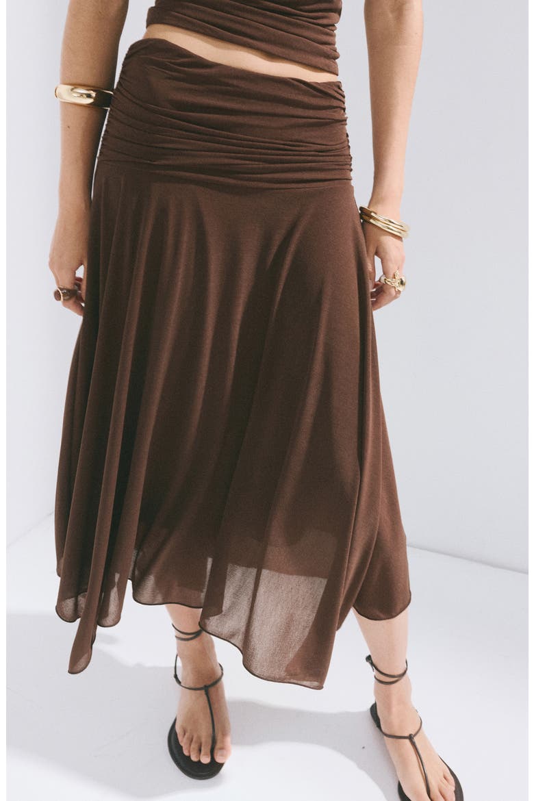 Asymmetric Chiffon Midi Skirt, Main, color, BROWN