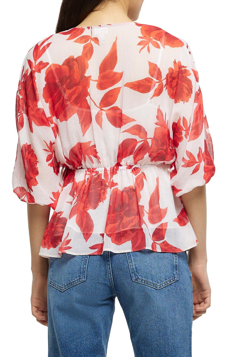 River Island Floral Ruffle Drawstring Waist Peplum Blouse, Alternate, color,
