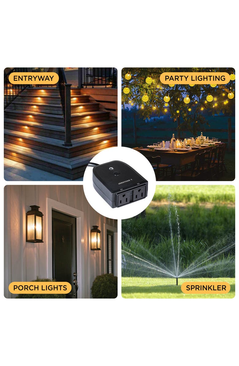 JONATHAN Y Outdoor Smart Dual Plug - WiFi Remote App Control for Outdoor Lights & Holiday Decor; Compatible with Alexa and Google Home Assistant, No Hub Required, Alternate, color, Black