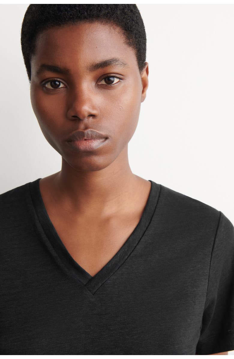COS V-neck Linen T-shirt, Alternate, color, Black