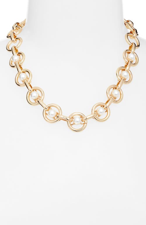 Nordstrom Faux Pearl Round Link Necklace In Gold
