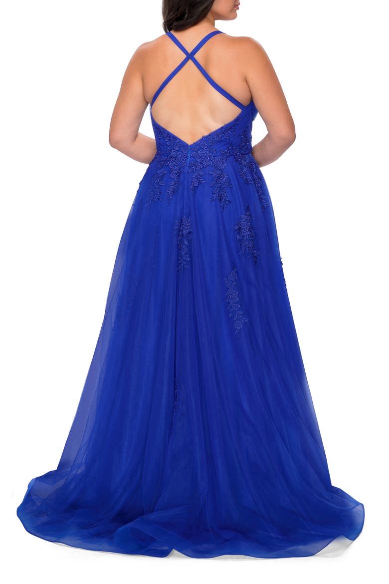 Plus Size A-line Tulle Dress with Floral Detailing, Alternate, color, ROYAL BLUE