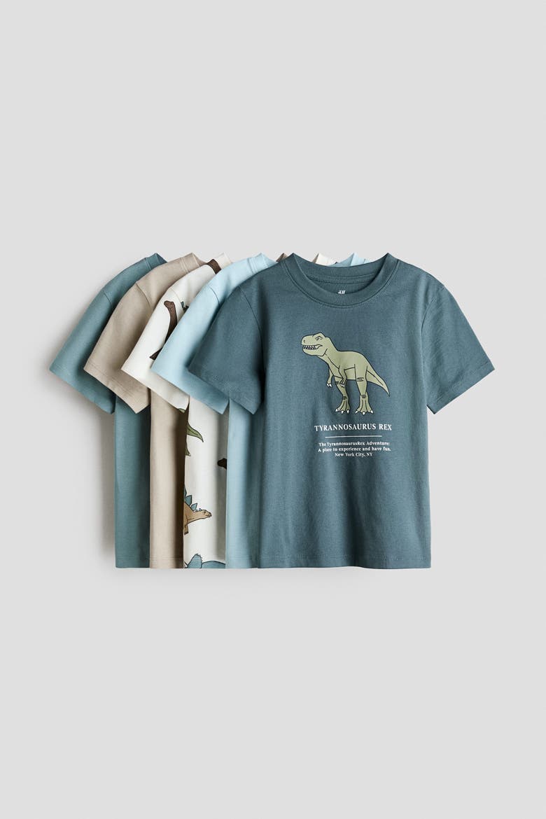 5-pack Jersey T-shirts, Main, color, Dark teal/Dinosaurs