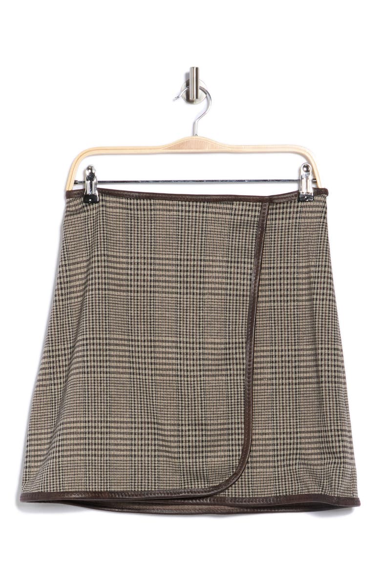 Double Knit Faux Wrap Skirt, Alternate, color, TAUPE/ BLACK/BROWN