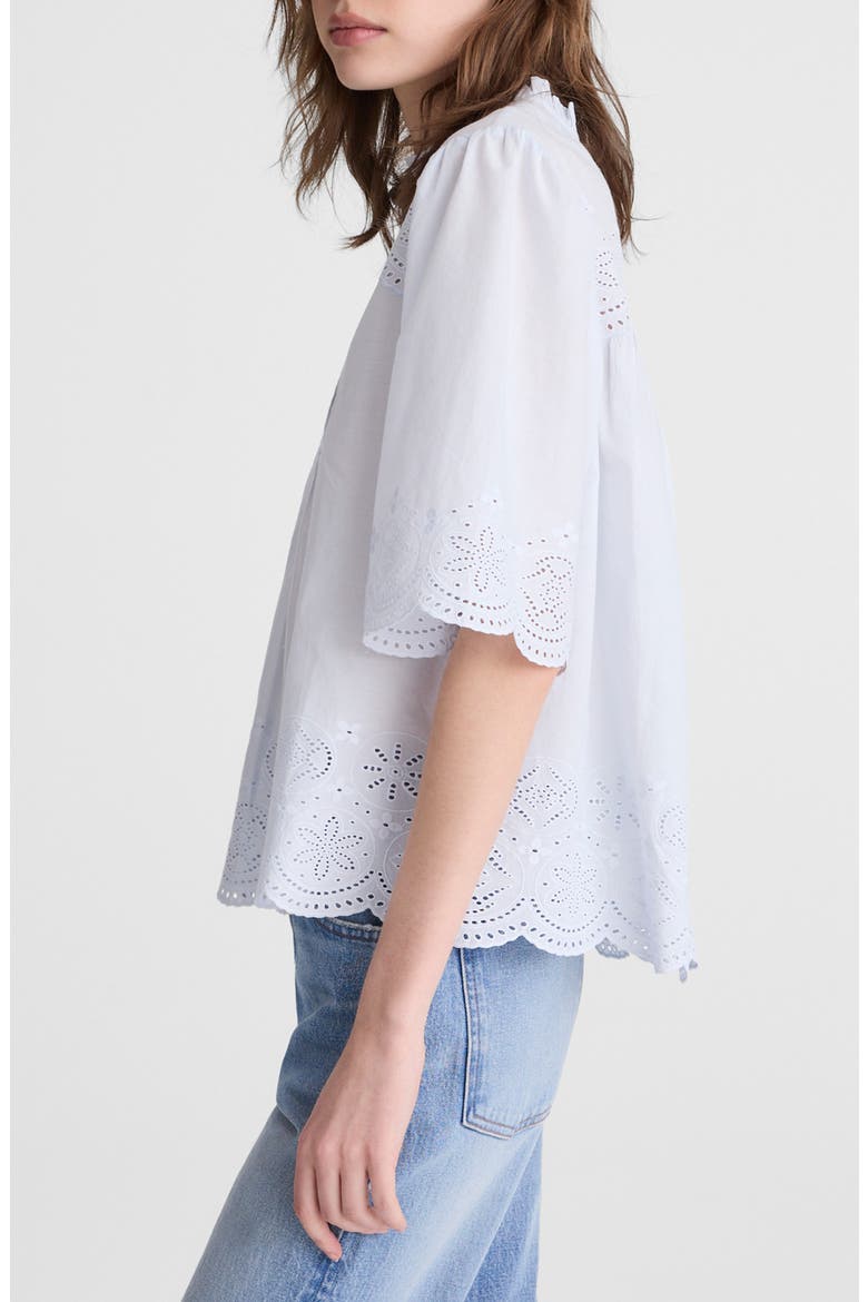 Embroidered Pintuck High Neck Cotton Voile Top, Alternate, color, SOFT BLUE