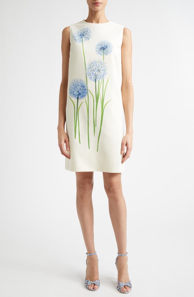 Oscar de la Renta Allium Print Shift Dress, Main, color, Blue/ White