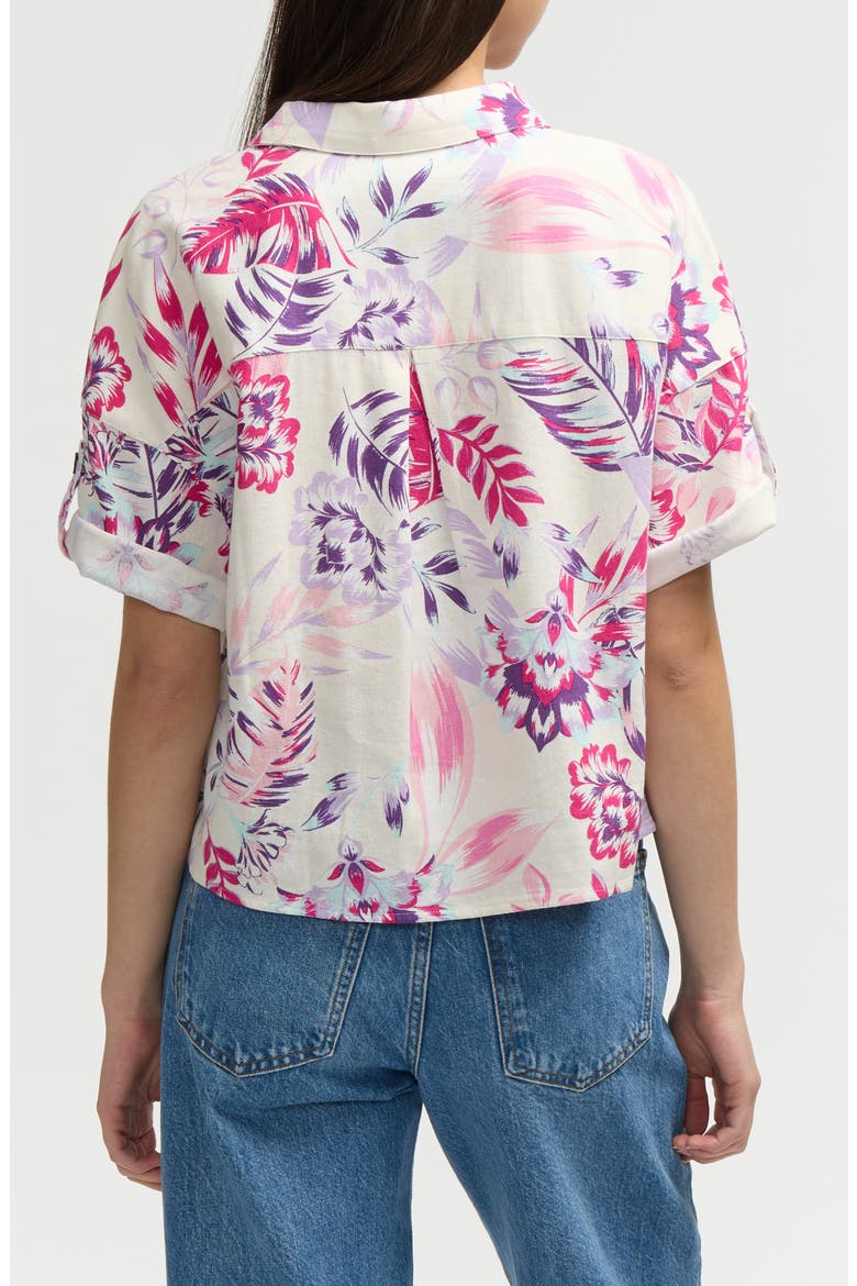 Short Sleeve Crop Button-Up Shirt, Alternate, color, TROPICAL PINK