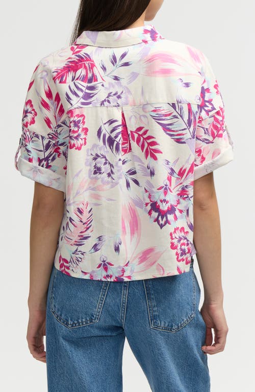 Nvlt Short Sleeve Crop Button-up Shirt In Tropical Pink