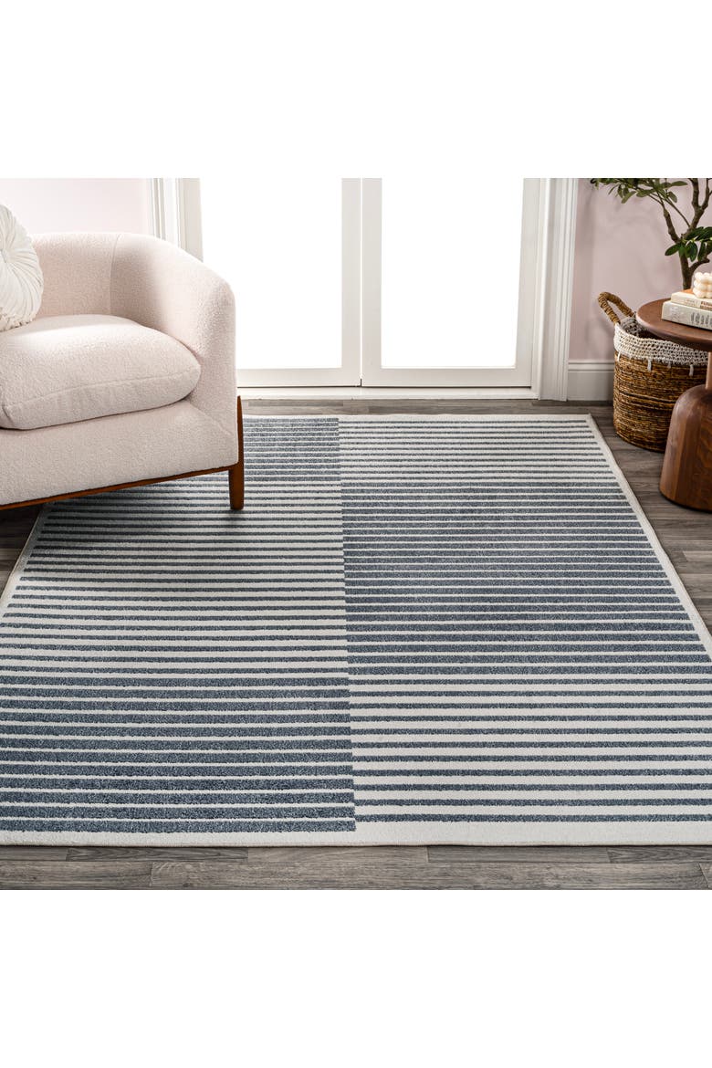 Shutter Minimalist Striped Plaid Machine-Washable Area Rug, Alternate, color, Dark Gray/Cream