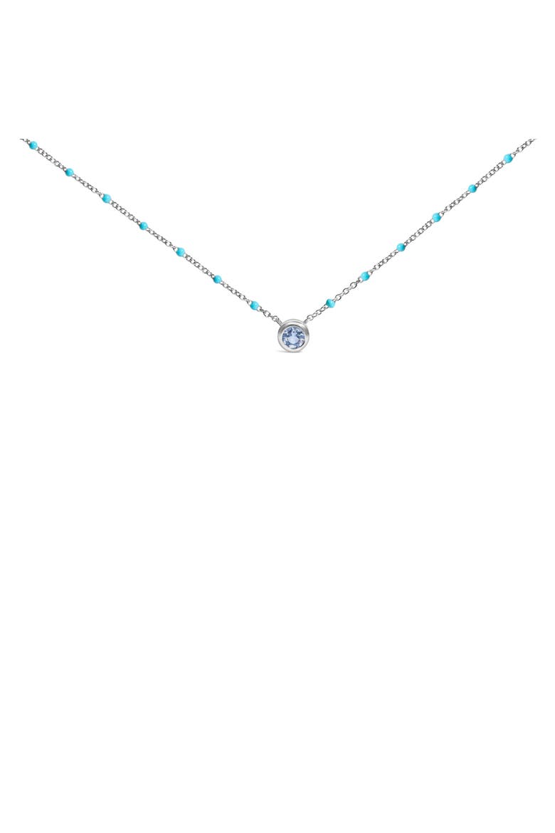 Sterling Silver Bezel Set Light Blue Aquamarine and Enamel Bead Chain Necklace, Main, color, Silver