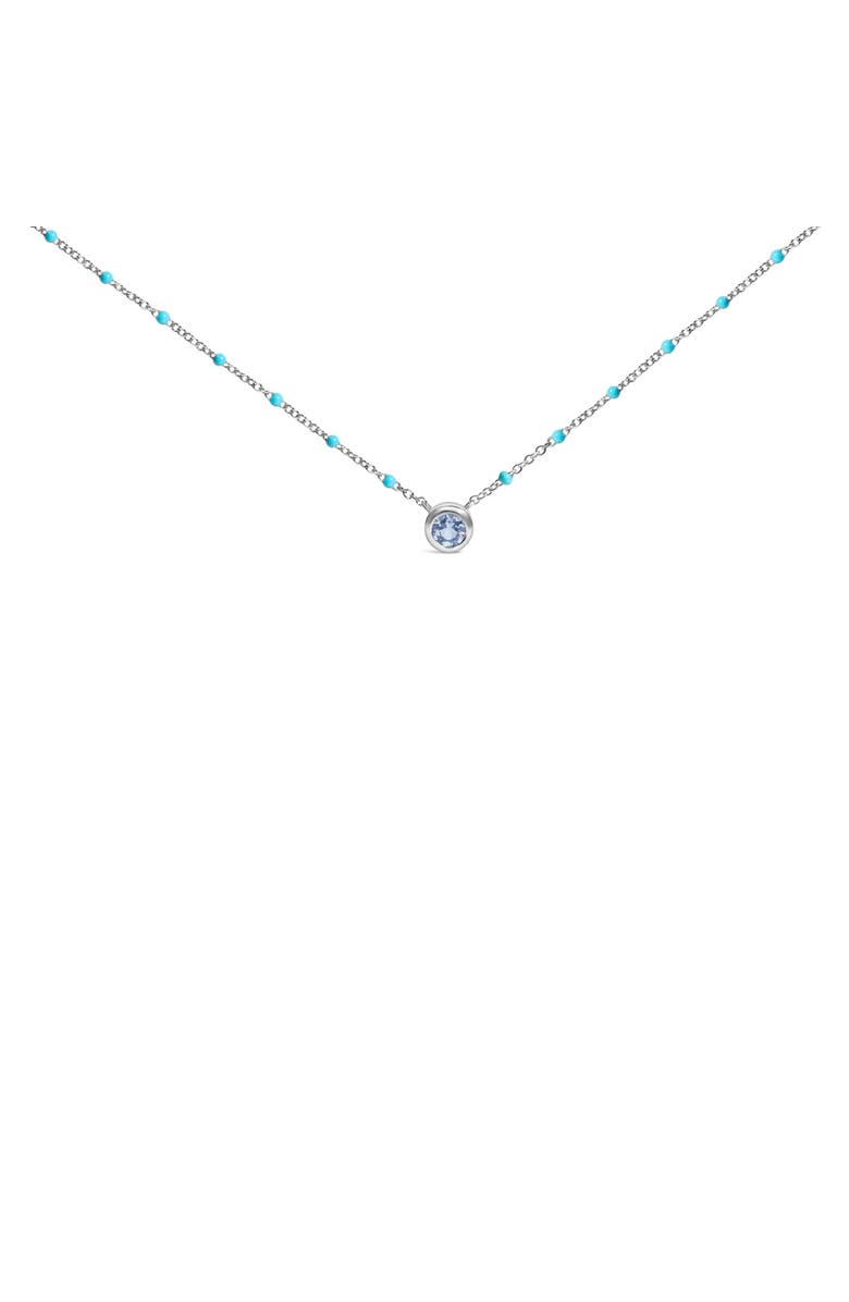 Haus of Brilliance Sterling Silver Bezel Set Light Blue Aquamarine and Enamel Bead Chain Necklace, Main, color, Silver