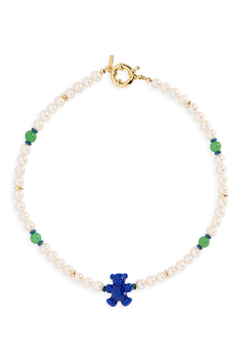 Slater Teddy Bear & Freshwater Pearl Necklace, Main, color, PEARL