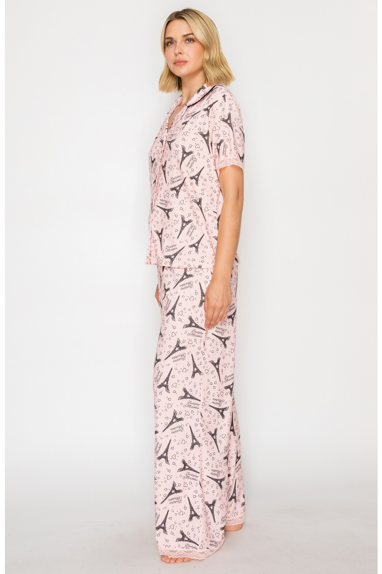 Yummy Jersey Notched Collar & Wide Leg Pants Gift Set, Alternate, color, Rose Eifel
