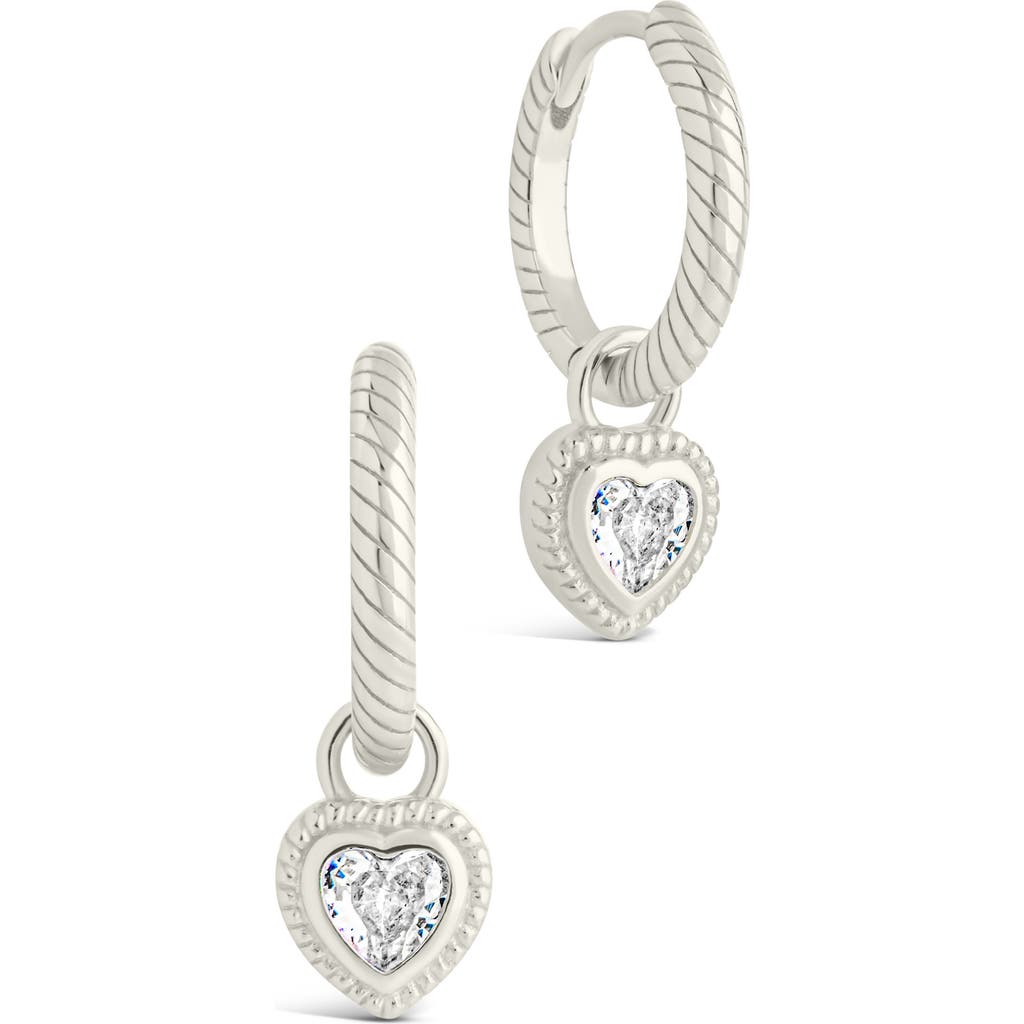 Sterling Forever Genevieve Heart Cz Hoop Earrings In Silver