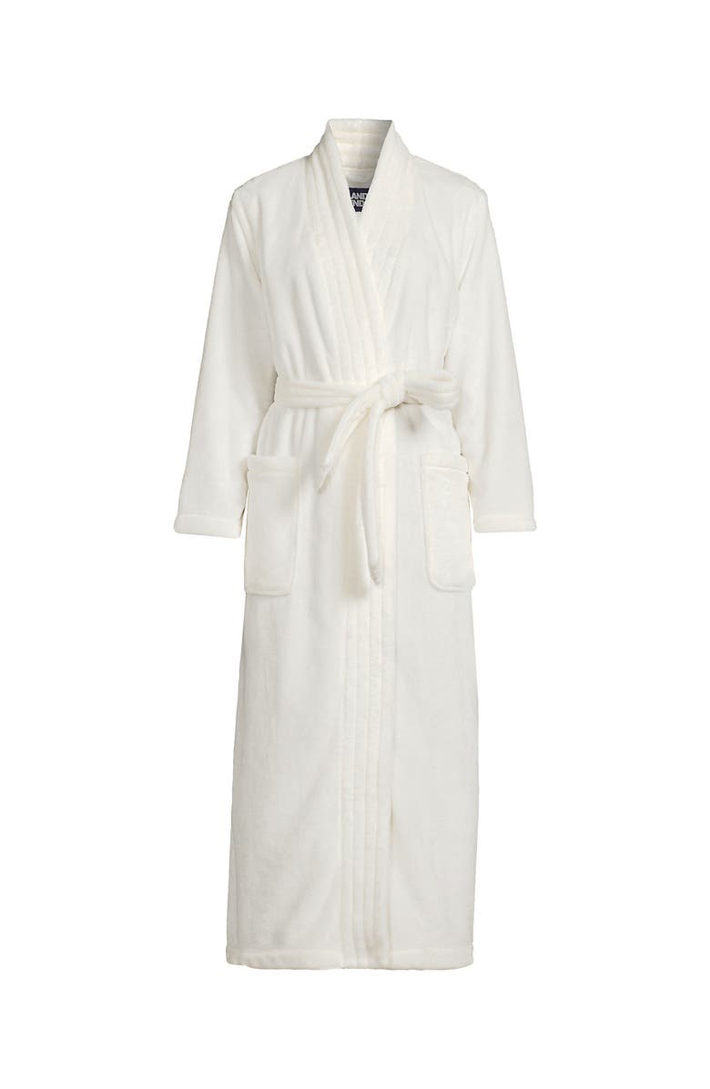 Lands' End Cozy Plush Long Wrap Robe, Alternate, color, Ivory