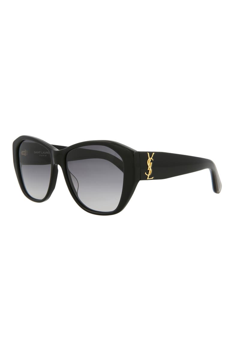 56mm Round Sunglasses, Alternate, color, SHINY BLACK