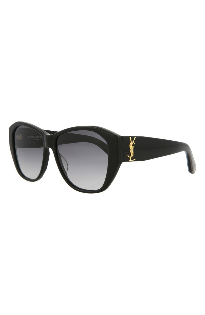 Saint Laurent 56mm Round Sunglasses, Alternate, color, Shiny Black