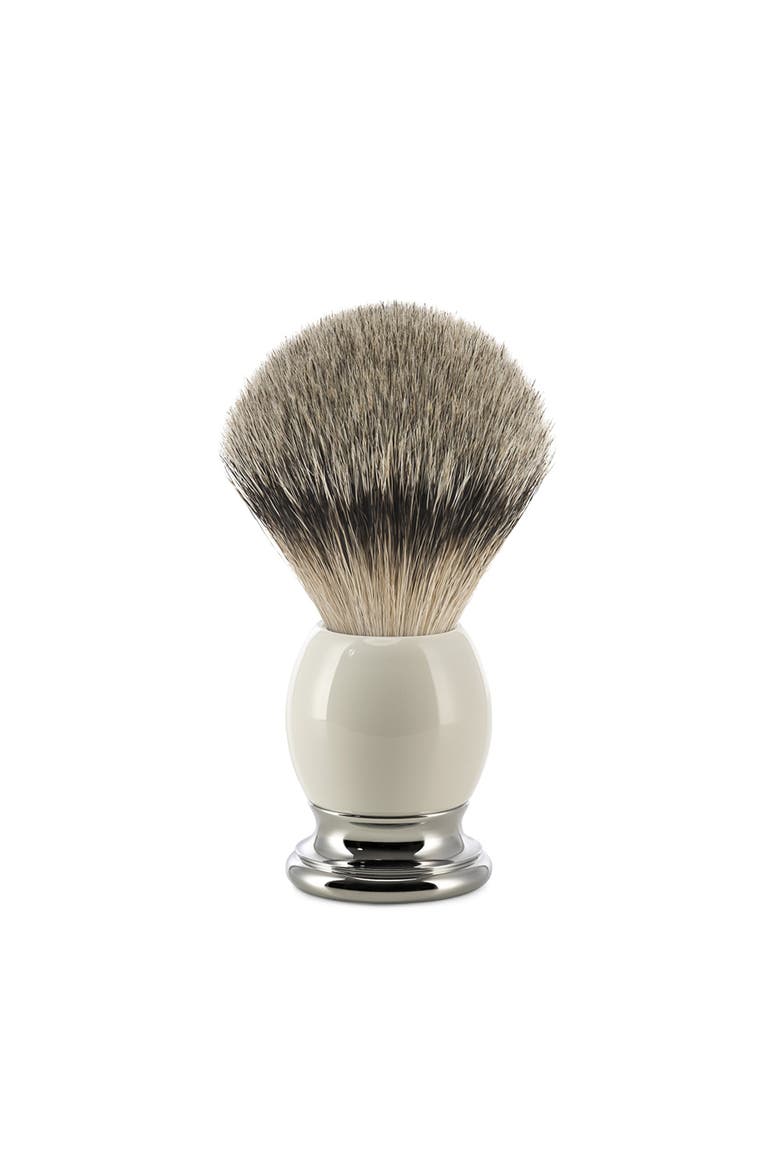 Sophist Porcelain & Chrome Silvertip Badger Shaving Brush, Main, color, White, dark brown, black band