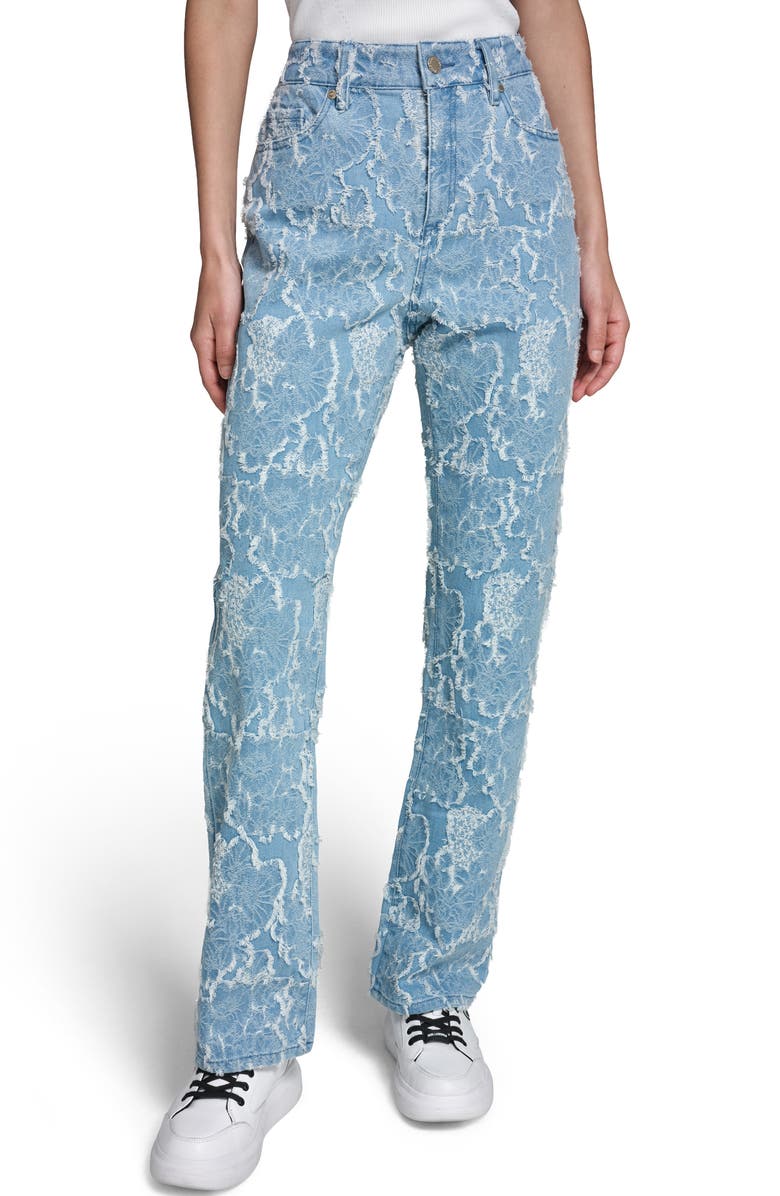 KARL LAGERFELD PARIS Floral Jacquard Jeans, Main, color, 
