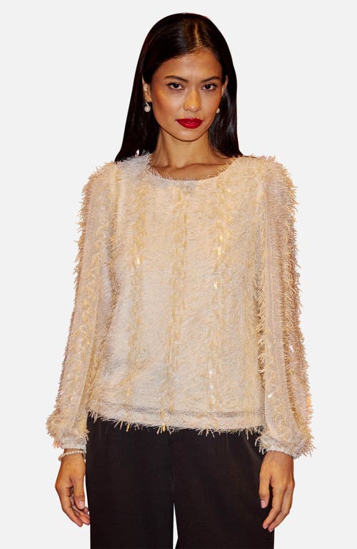 Yumi Hanging Sequin Long Sleeve Top In Neutral