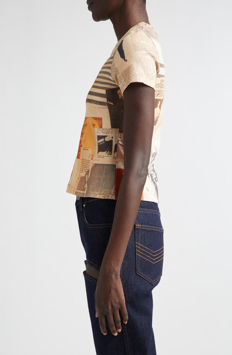 Jean Paul Gaultier Journal Print Rib T-Shirt, Alternate, color, Ecru/ Light Grey/ Red