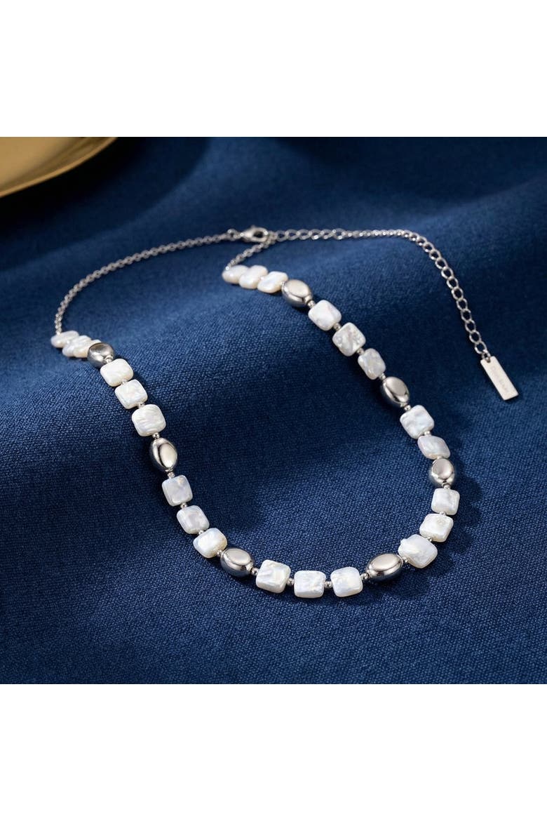 Pina Square Pearl Silver Necklace, Alternate, color, Silver