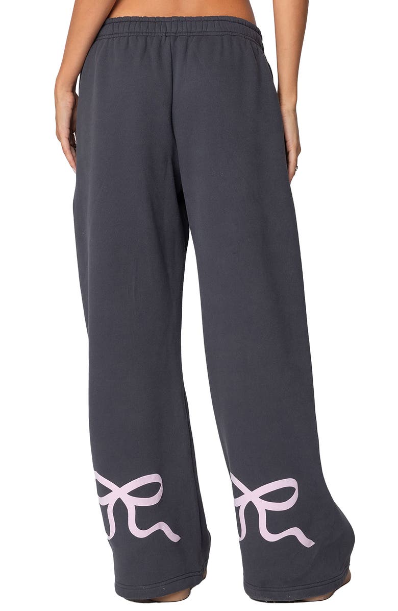 EDIKTED Bonney Bow Wide Leg Sweatpants, Alternate, color, Dark-Gray