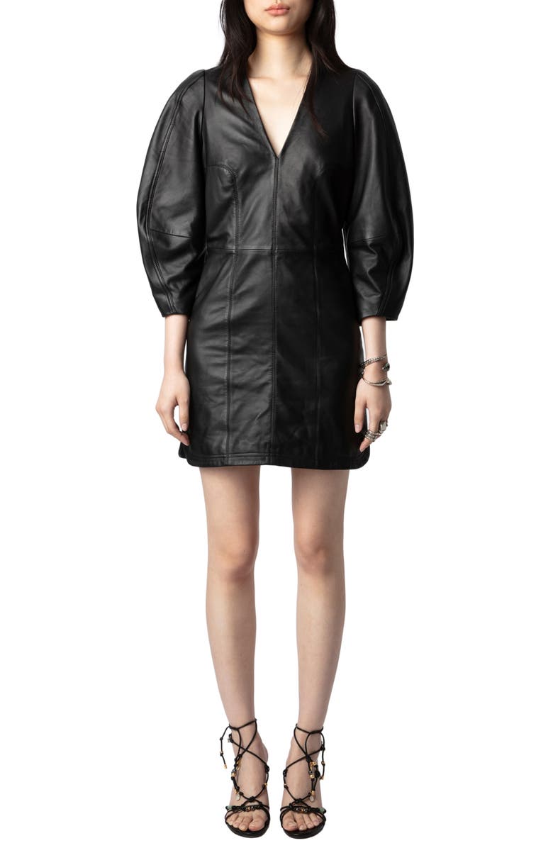 Zadig & Voltaire Rean V-Neck Leather Dress, Main, color, 