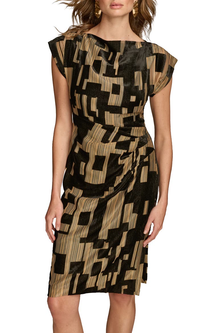 Metallic Geo Print Dress, Alternate, color, BLACK/ GOLD MULTI