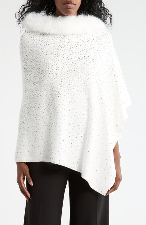 Embellished Faux Fur Trim Poncho