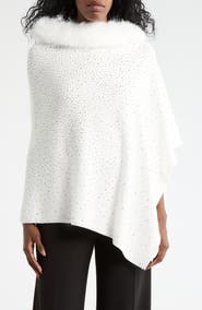 La Fiorentina Embellished Faux Fur Trim Poncho