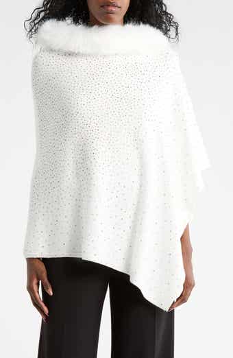 La Fiorentina Embellished Faux Fur Trim Poncho
