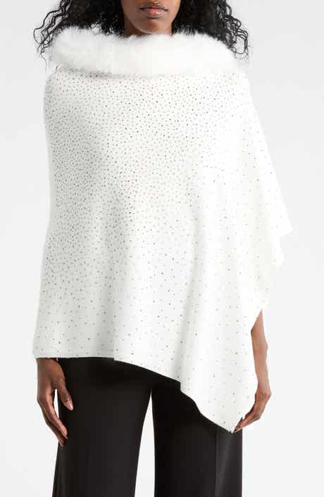 La Fiorentina Embellished Faux Fur Trim Poncho