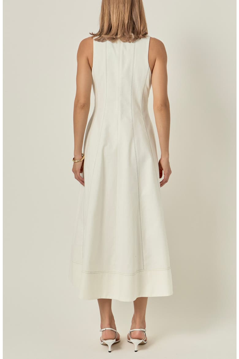 Stitch Detail Linen Midi Dress, Alternate, color, WHITE/ BLACK