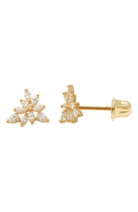 14K Gold Marquis CZ Cluster Stud Earrings