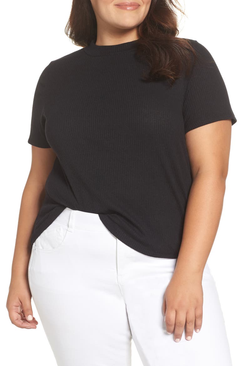 Mock Neck Slouch Tee, Main, color, BLACK