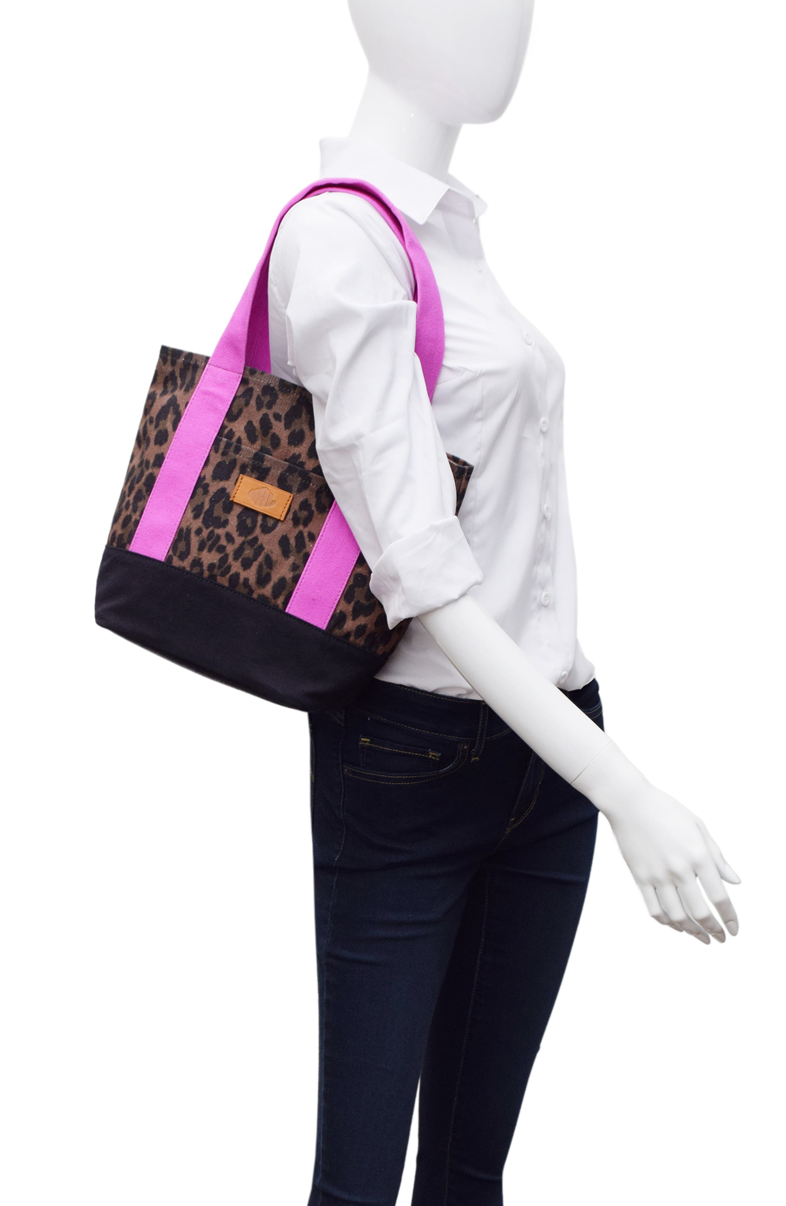 Kylee Medium Colorblock Tote, Alternate, color, JAVA LEOPARD/ FUCHSIA