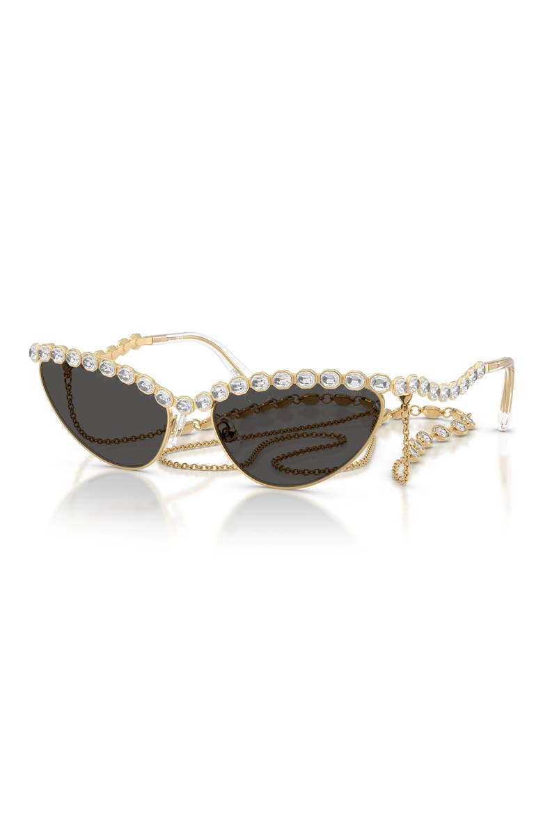 59mm Cat Eye Sunglasses with Chain, Alternate, color, GOLD / DARK GREY