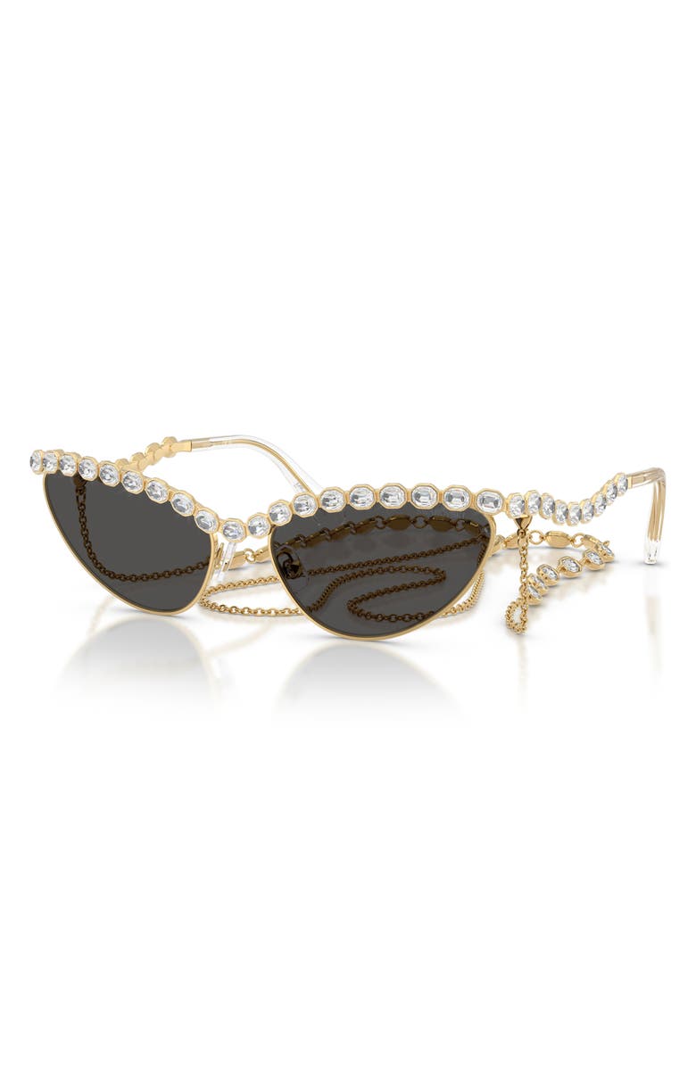 Swarovski 59mm Cat Eye Sunglasses with Chain, Alternate, color, Gold / Dark Grey
