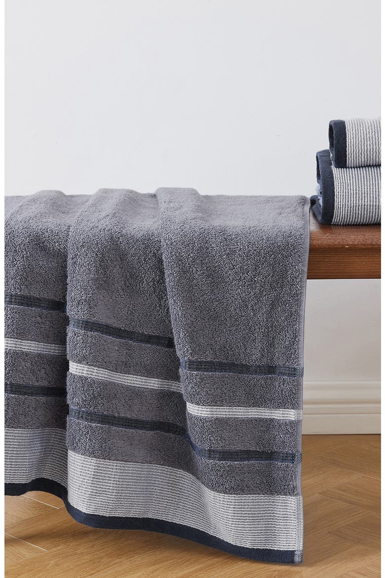 Luxurious Cotton 4-Pack Decorative Bath Towel Set, Alternate, color, CHAMBRAY BLUE / WHITE