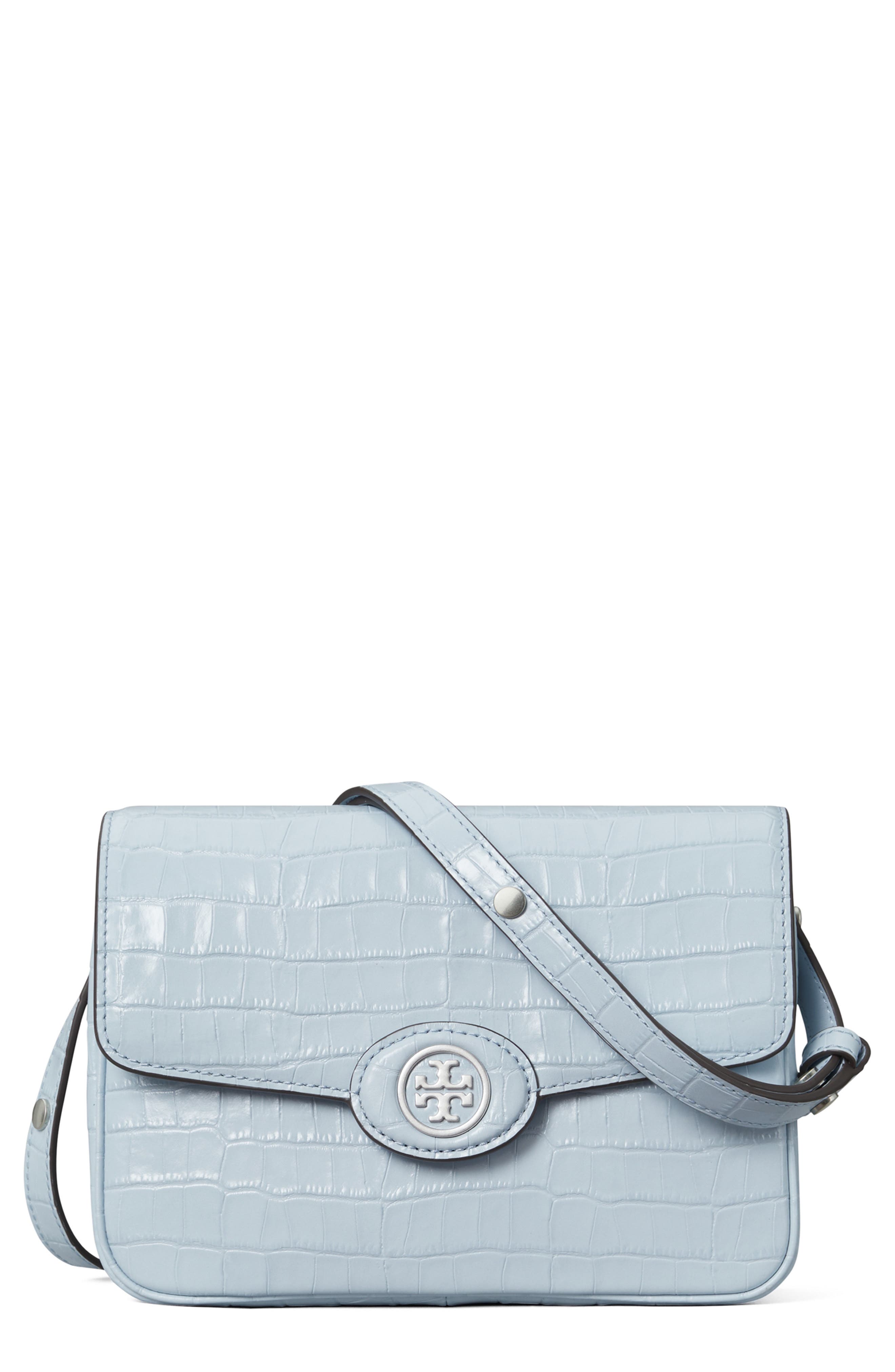 Tory Burch Robinson Croc Embossed Leather Shoulder Bag, Main, color, 