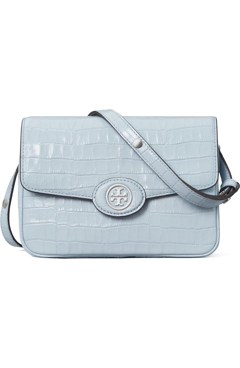 Tory Burch Robinson Croc Embossed Leather Shoulder Bag, Main, color,