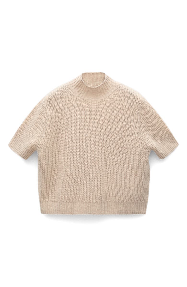 MANGO Short Sleeve Wool Mock Neck Crop Sweater, Alternate, color, 