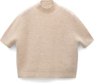 MANGO Short Sleeve Wool Mock Neck Crop Sweater Nordstrom